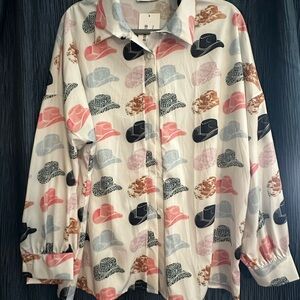 Cowboy Hat Print Button-Up Shirt